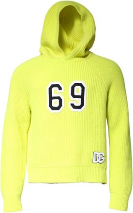 Dolce & Gabbana Hoodies & sweatvesten, Heren, Groen, M, Kasjmier, Groene Gebreide Hoodie Pullover Sweater