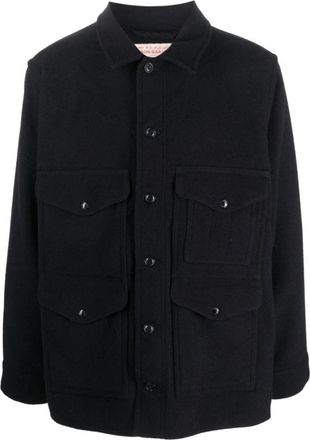 Filson Marineblauwe wollen overhemdjas met klepzakken - Heren - Zomerjassen - Blauw - M - Wol - Jassen