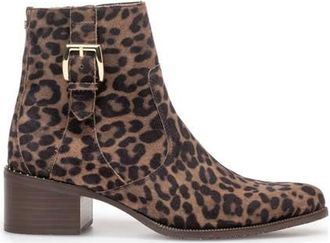 Floris Van Bommel Evi 05.03 Evi 05.05 suède enkellaarzen met panterprint cognac/zwart