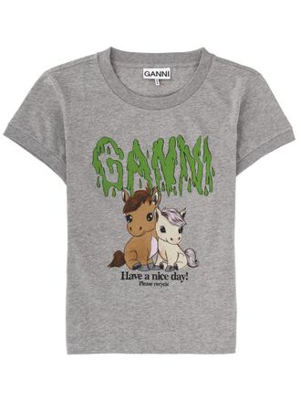Ganni T Shirt With Print And Logo
