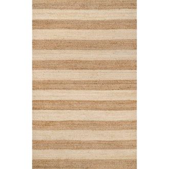 Jonathan Y Designs Jayden Rustic Farmhouse Woven Jute Stripe Area Rug in Natural/bleach at Nordstrom, Size 8Ft 0In X 10Ft 0In