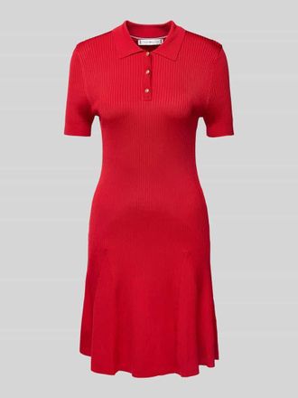Tommy Hilfiger Knielanges Polokleid in Ripp-Optik in Rot, Gr&ouml;&szlig;e XS