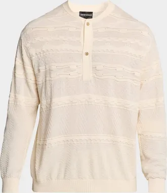 Emporio Armani Men & apos;s Mixed-Stitch Henley Sweater