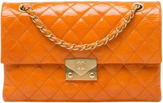Chanel Pre-owned Flap Bag - Dames - Vintage Schoudertas - Oranje - ONE Size - Leer - Vintage