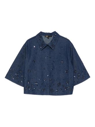 Maje embellished buttoned cotton shirt - women - Cotton - 2 - Blue
