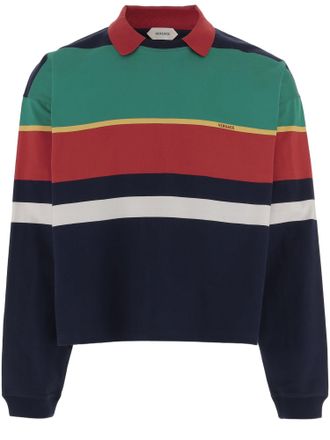 Versace Multi Striped Cropped Cotton Polo Shirt