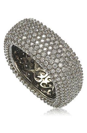 Suzy Levian Blackened Sterling Silver Square White CZ Eternity Band Ring at Nordstrom Rack, Size 6.5