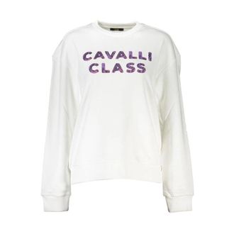 Cavalli Witte Katoenen Trui met Logodetail - Dames - Sweatshirts - Wit - M - Katoen - Hoodies & sweatvesten