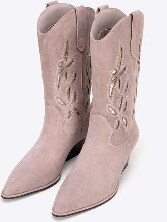 Wittchen Su&egrave;de Slip-On Cowboylaarzen voor Dames Beige Su&egrave;de Leer