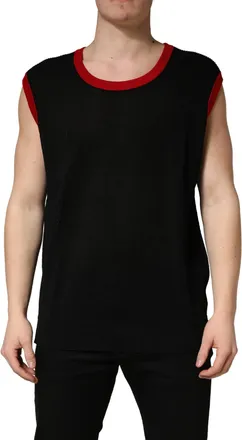Dolce & Gabbana Black Crew Neck Sleeveless Men Knit Vest T-Shirt Cotton Polyester