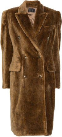 MUGLER Brown Double-Breasted Faux-Fur Coat