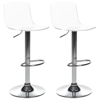 Beliani Conjunto De 2 Sillas De Bar Giratorias De Acr&iacute;lico Con Reposapi&eacute;s Altura Ajustable Pata De Metal Plateado Transparente Imola