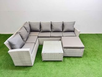 Fimous 7 Seater Corner Sofa Sets with Coffee Table Big Stool Light Grey Mixed