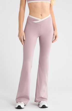 PacSun Contrast Crossover Flare Leggings in Quail at Nordstrom, Size X-Small