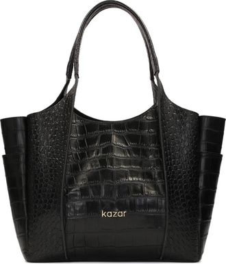 Kazar Handtas in krokodillenleer patroon - Dames - Shoppers - Zwart - ONE Size - Leer - Tassen