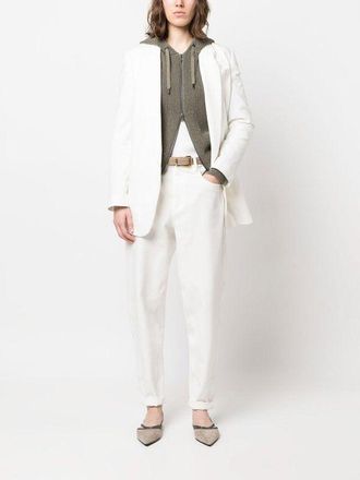 Brunello Cucinelli Cotton-Blend Relaxed Fit Trousers - Ecru