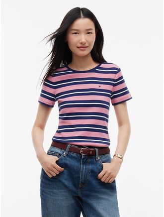 Tommy Hilfiger Womens Striped Favorite T-Shirt - Mystic Pink Multi - XXL