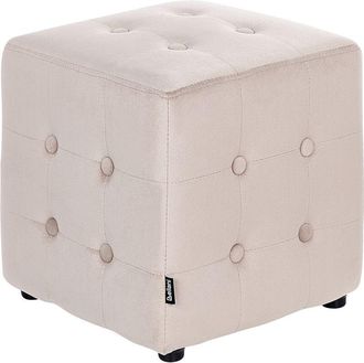 Beliani Puf Cubo Reposapi&eacute;s Capiton&eacute; Dormitorio Sala De Estar Terciopelo Beige Claro Wisconsin