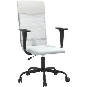 vidaXL Silla De Oficina Altura Ajustable Tela Malla Y Cuero Pe Blanco Vidaxl