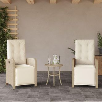 vidaXL Sillones Reclinables Jard&iacute;n Con Reposapi&eacute;s 2 Uds Rat&aacute;n Pe Beige Vidaxl