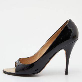 Giuseppe Zanotti Black Patent Leather Open Toe Pumps