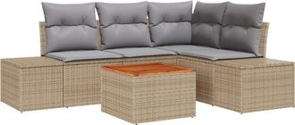 vidaXL Garden Sofa Set with Cushion 5 pcs Beige Poly rattan Vidaxl