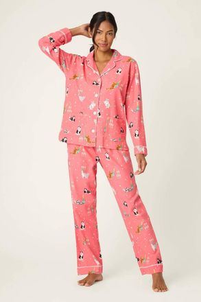 PJ Salvage Champagne Cats 3 Piece Matching Flannel Set In Dark Coral