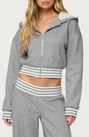 Edikted Eloura Stripe Detail Zip-Up Hoodie in Gray-Melange at Nordstrom, Size X-Small