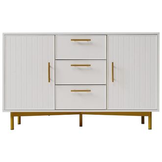Urban Meuble Aparador blanco con 2 puertas, 3 cajones y detalles dorados