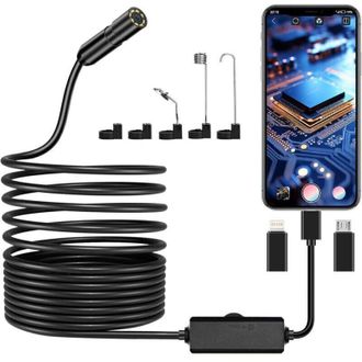 OEM C&aacute;mara Endosc&oacute;pica, C&aacute;mara De Inspecci&oacute;n De Tuber&iacute;as Hd 1920p, C&aacute;mara Endosc&oacute;pica Ip67 Con 8 Luces Led Y Cable Semirr&iacute;gido De 5 M Para Iphone Ios Ipad