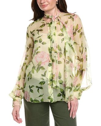 Oscar De La Renta Tie-Detail English Roses Silk Top