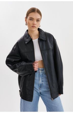 LaMarque THEIA | Leather Bomber Jacket in Black at Nordstrom, Size X-Small