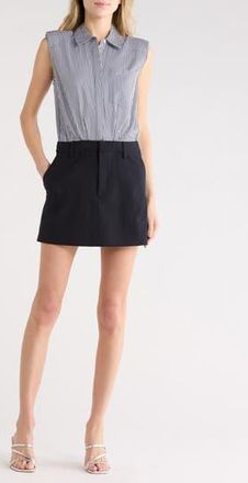 SIMKHAI Graham Stripe Sleeveless Mixed Media Minidress in Midnight Pinstripe Multi at Nordstrom Rack, Size 10