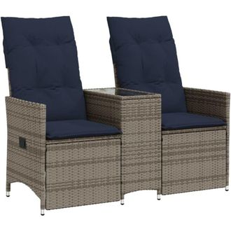 vidaXL Vidaxl - Sof&aacute; De Jard&iacute;n Reclinable De 2 Plazas Con Mesa De Rat&aacute;n Sint&eacute;tico Gris