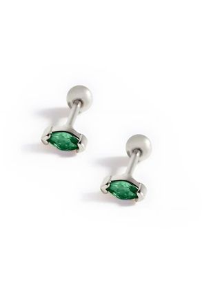 Mint & Lily Marquis Gemstone Sleeper Stud Earrings in Silver /Green at Nordstrom
