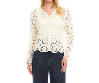Karen Kane Crochet Soft Jacket In Cream