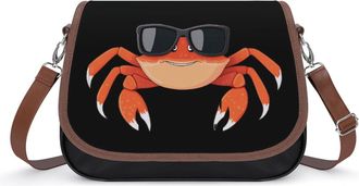 Generic Cool Crab Wearing Glasses Crossbody Bag Womens Handbag PU Message Bags Shoulder Purse with Adjustable Strap