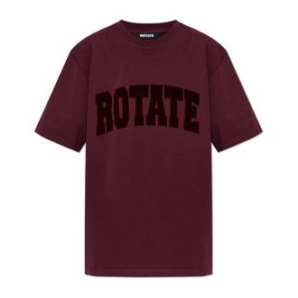 Rotate Rotate Birger Christensen, Tops, Dames, Rood, XS, Katoen, T-shirt met logoprint van velours