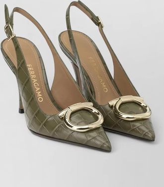 Ferragamo leather crocodile-effect slingback pumps