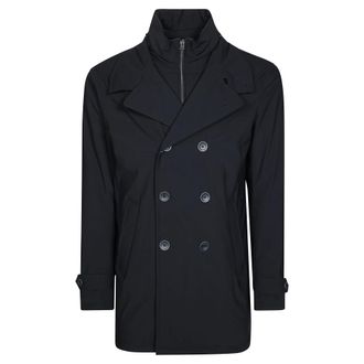 Herno Double-Breasted Coats, male, Blue, 2XL, Classic Peacoat Washington Style