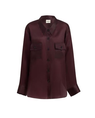 Khaite Satin-Finish Red Long Sleeve Shirt With Flap Pockets