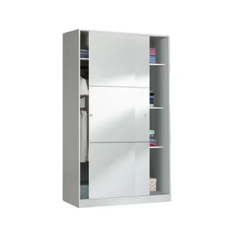 Dmora Guardaroba Waterbury, Armadio Per Camera Da Letto A 2 Ante Scorrevoli, Mobile Con 3 Ripiani E Barra Appendiabiti, Cm 120x50h200, Bianco, Con Imballo R