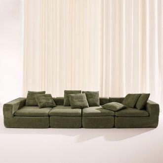 Sweeek Sof&aacute; envasado al vac&iacute;o modular de tela chenilla, 5 plazas, verde