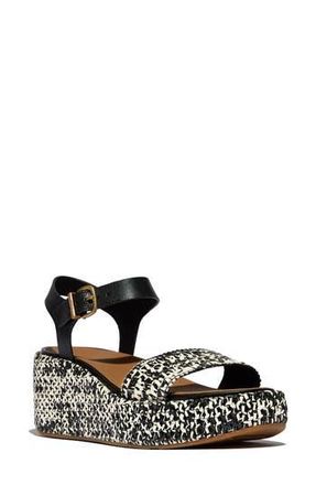 FitFlop PlatFForms Woven Ankle Strap Wedge Sandal in Black/ivory Mix at Nordstrom Rack, Size 11