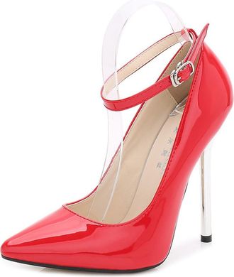 Generic Red,7.5 UK,Womens 5 Inch Pumps Pointy Closed Toe Wedding Dress Shoes Ankle Strap Stiletto High Heels