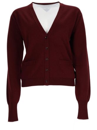 Maison Margiela Bordeaux Virgin Wool V-Neck Cardigan