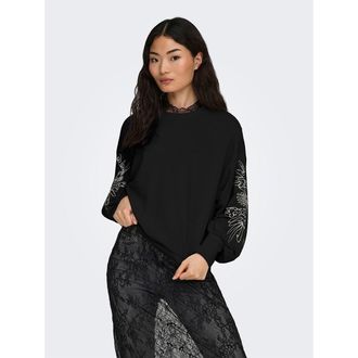 Only Sweater met ronde hals en geborduurde mouwen