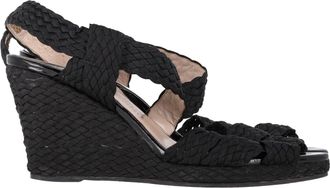Ferragamo Espadrille Wedge Sandals in Black Straw