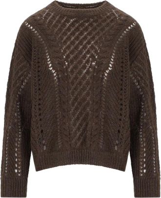Twinset Perforated Crewneck Sweater - Dames - Ronde hals truien - Bruin - S - Wol - Truien & Vesten