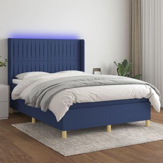 vidaXL Vidaxl - Cama Box Spring Colch&oacute;n Y Luces Led Tela Azul 140x190 Cm